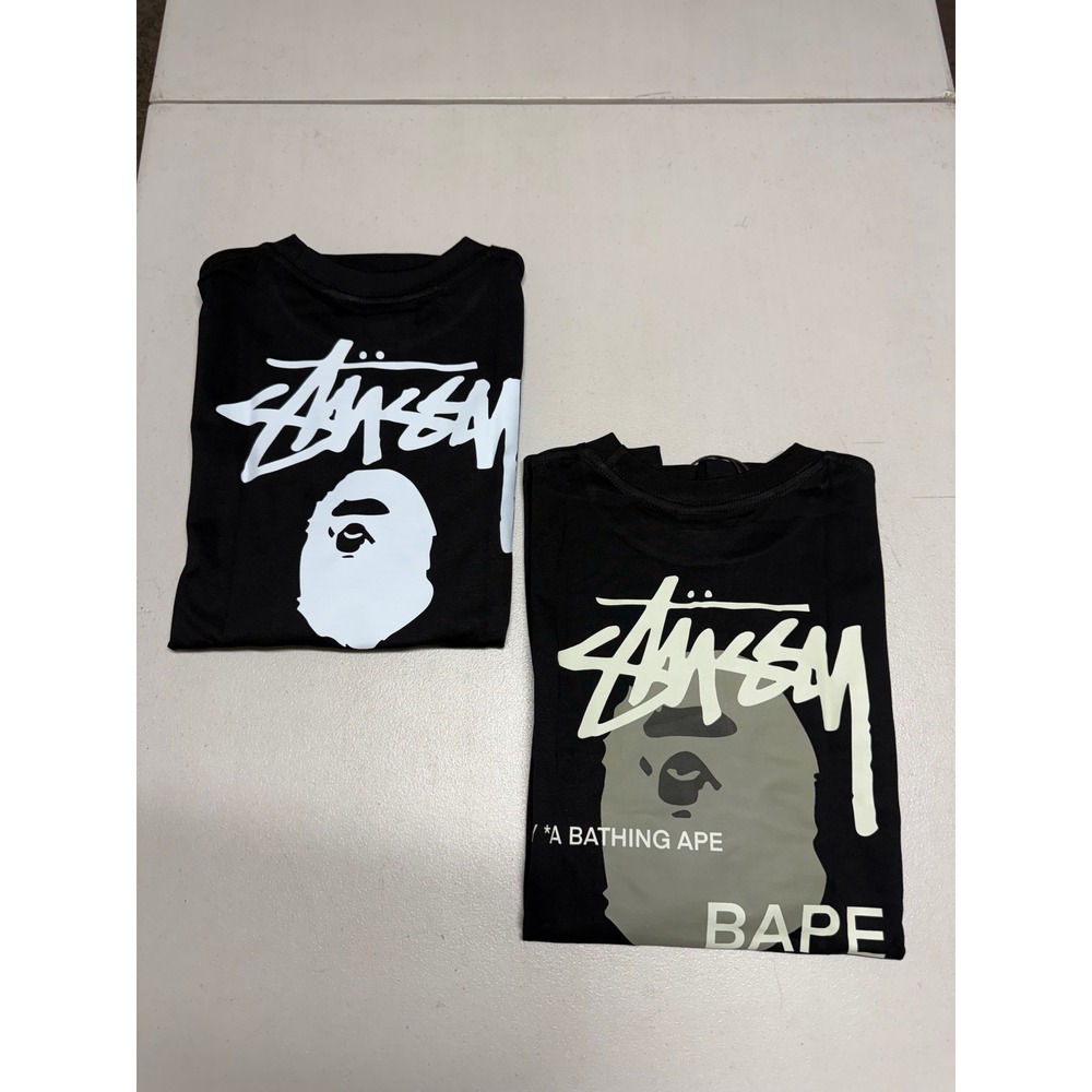 STUSSY/BAPE COLLAB BUNDLE LOT OF TWO BLACK MENS TSHIRTS SIZE MEDIUM